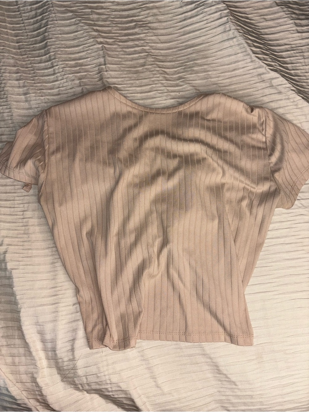 Women’s Short Sleeve Ribbed Tee in Beige